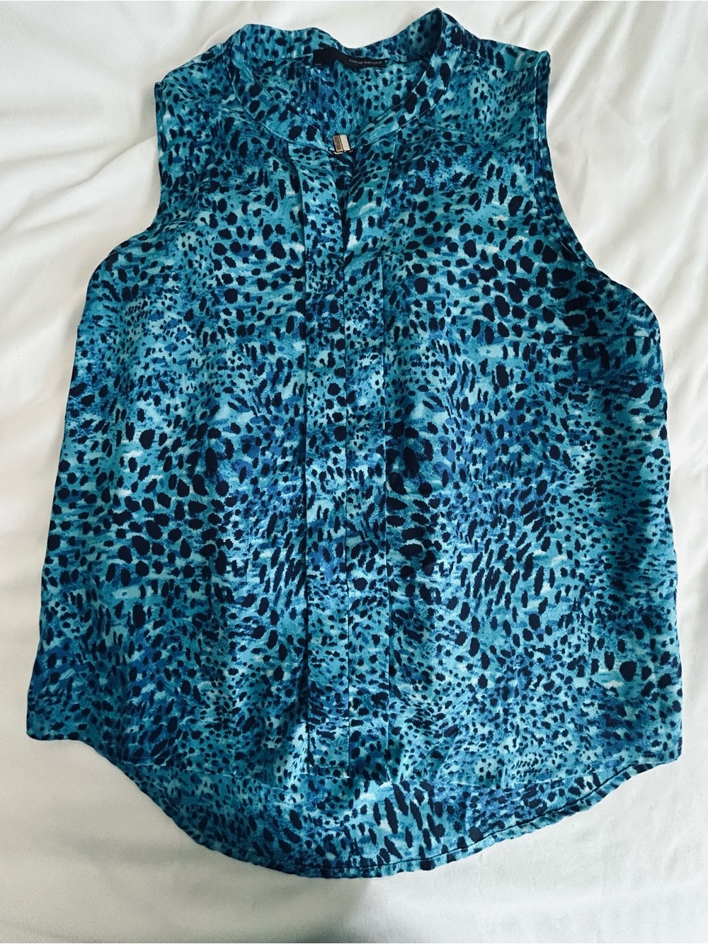 Harve Benard Teal and Navy Animal Print Sleeveless Tank
